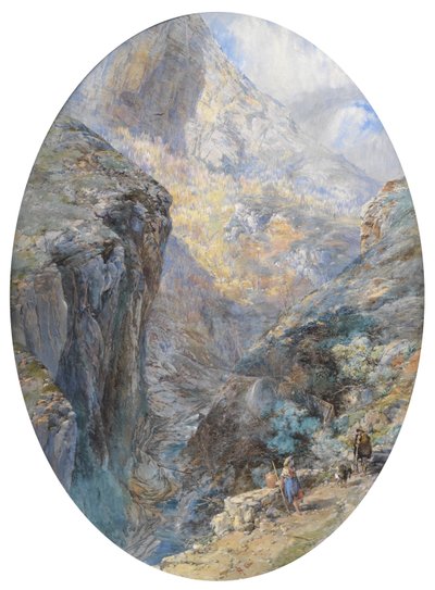 Nær Amalfi, La Vallée des Moulins, 1864 (wc forsterket med kroppsfarge) av Paul Jacob Naftel