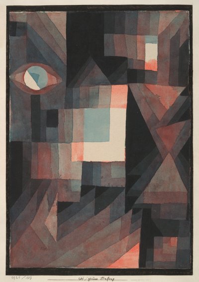 Abstrakt. Rød/grønn gradering [med noen cinnibar i vertikalt format] av Paul Klee