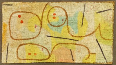 Tilbakelent, c. 1937 (olje på burlap) av Paul Klee