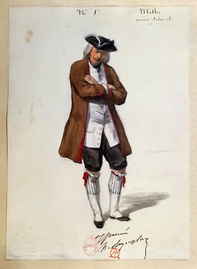 Kostyme for Luisa Miller av Giuseppe Verdi, skisse av Paul Lormier