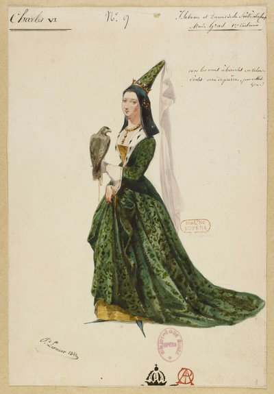 Isabella av Bayern. Kostymedesign for operaen Charles VI av Fromental Halévy, 1843. av Paul Lormier