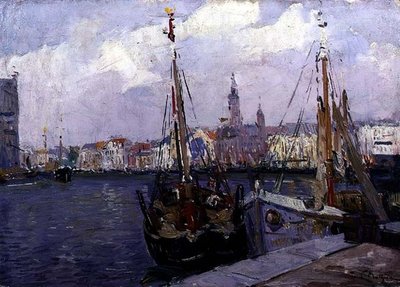 Havnen i Oostende (olje om bord) av Paul Mathieu