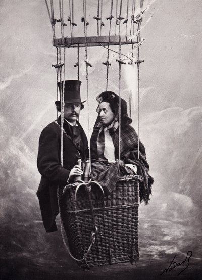 Paul Nadar og hans kone i ballongens kurv (luftballong) (s/hvitt bilde) av Paul Nadar