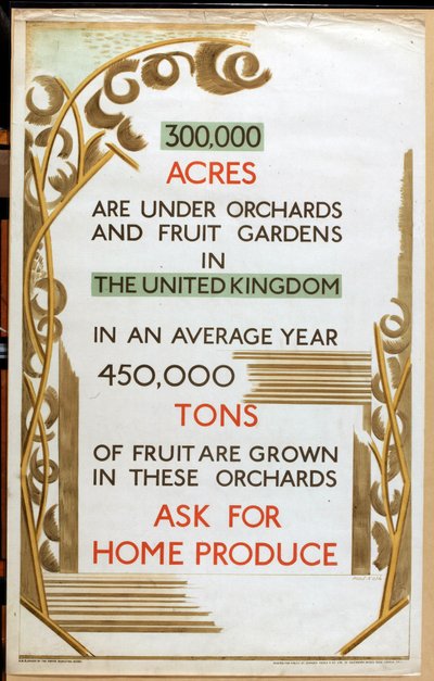 Home Produce, fra serien 'Home Gardens for Home Markets' (farge litho) av Paul Nash