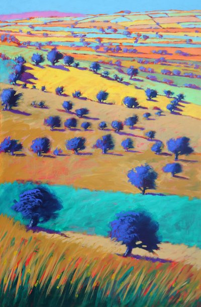 Cotswolds mot Bredon, 2021 (akryl på plate) av Paul Powis