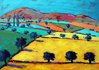 Golden Valley (akryl om bord) av Paul Powis