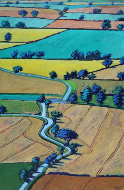 Lane om sommeren (akryl om bord) av Paul Powis