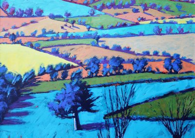 Teme Valley summer II nærbilde (akryl om bord) av Paul Powis