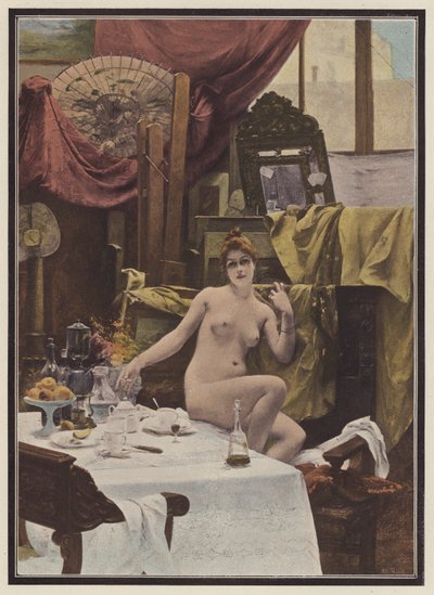 Kvinne i en kunstners studio (farge litho) av Paul Quinsac