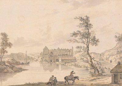 Askeaton Abbey nær Limerick, Irland ved elven Deel av Paul Sandby