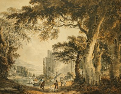 Figurer på en gate før Rochester Castle, av Paul Sandby