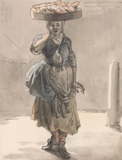London Cries - En jente med en kurv på hodet (lys for kattene, lever for hundene) av Paul Sandby