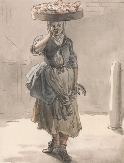 London Cries: A Girl with a Basket on Her Head ("Lights for the Cats, Liver for the Dogs") av Paul Sandby