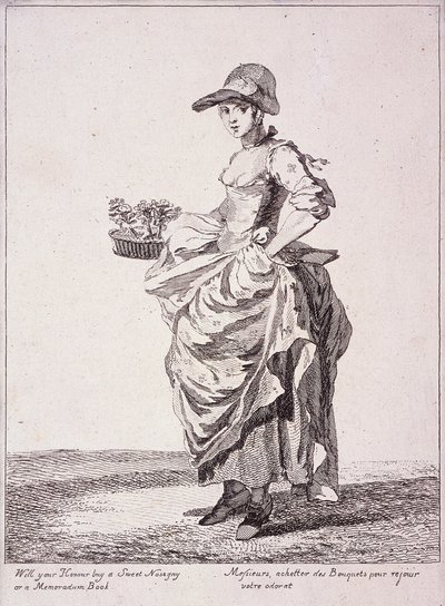 Nosegay og memobokselger, Cries of London, 1760 av Paul Sandby