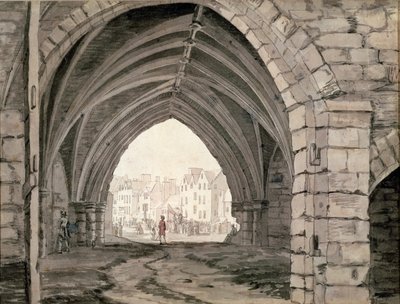 En del av Holyrood Abbey med utsikt over Canongate (penn og blekk med vask) av Paul Sandby