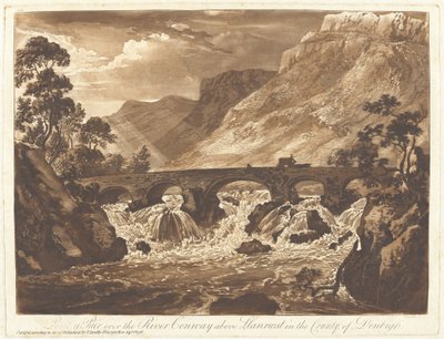 Pont-y-Pair over elven Conway ovenfor Llanrwst i fylket Denbigh av Paul Sandby