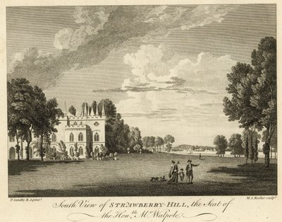 Sørutsikt over Strawberry Hill, Twickenham, London, setet til den ærede Horace Walpole av Paul Sandby