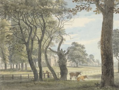 The Gunpowder Magazine, Hyde Park, ca. 1790 (akvarell, penn og blekk og fargestift over grafitt på papir) av Paul Sandby