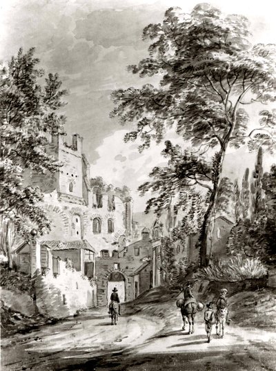 Reisende som kommer inn i en by, 1751-1809. av Paul Sandby