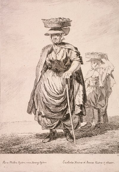 To østersselgere, Cries of London, 1760 av Paul Sandby