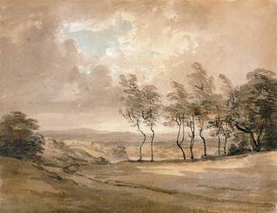 Utsikt over Hampstead Heath (akvarell på papir) av Paul Sandby