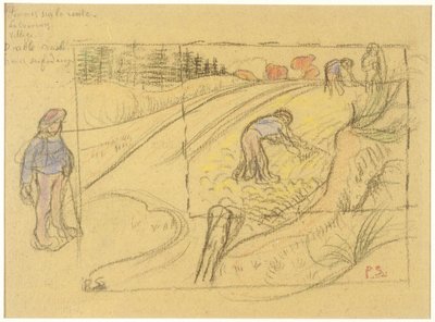 Bauern auf einem Feld (recto); Prozession bretonischer Frauen mit Studie von zwei weiblichen Figuren (verso) av Paul Sérusier