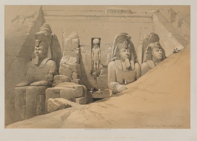 Egypt og Nubia, bind II: Forhøyning av det store tempelet til Aboo Simbel, Nubia av Paul Signac