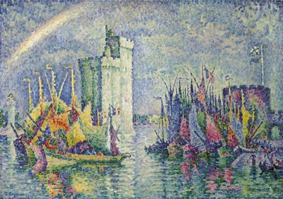Regnbue ved havnen i La Rochelle; Rainbow, La Rochelle, havnen, 1912 av Paul Signac