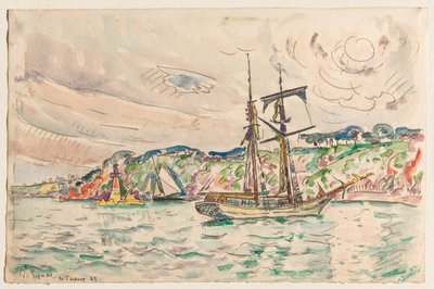 Skip nær Trieux-elven av Paul Signac