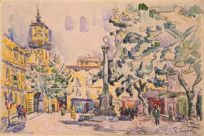 Square of the Hotel de Ville i Aix-en-Provence (penn og blekk med akvarell og gouache på papir) av Paul Signac
