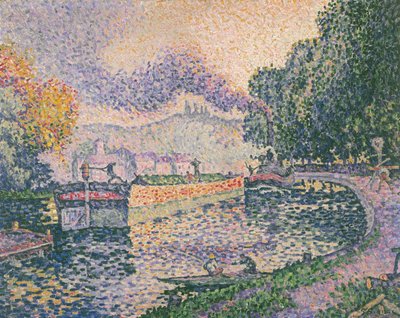 Slepebåten, kanalen i Samois av Paul Signac
