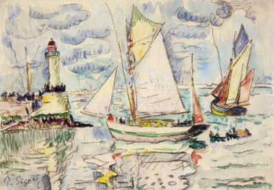 To fiskefartøy utenfor inngangen til Granville havn av Paul Signac