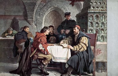 Martin Luther i samtale med studenter i Gasthof der Baren, Jena, Tyskland, mars 1522 av Friedrich Paul Thumann