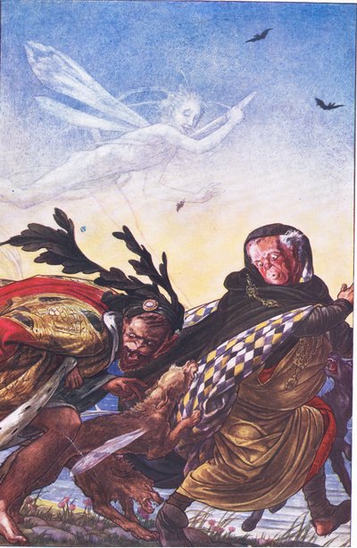 Raseri! Raseri! Tre, tyrann, der Hark! Hark!, illustrasjon fra The Tempest, 1908 av Paul Vincent Woodroffe