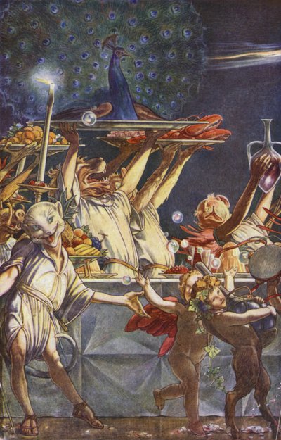 The Tempest av William Shakespeare, Act III, Scene 3 (farge litho) av Paul Vincent Woodroffe