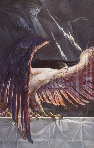 The Tempest av William Shakespeare, Act III, Scene 3 (farge litho) av Paul Vincent Woodroffe