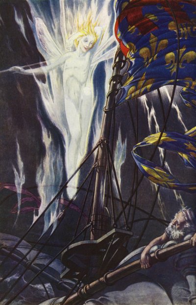 The Tempest av William Shakespeare, Act I, Scene 2 (farge litho) av Paul Vincent Woodroffe