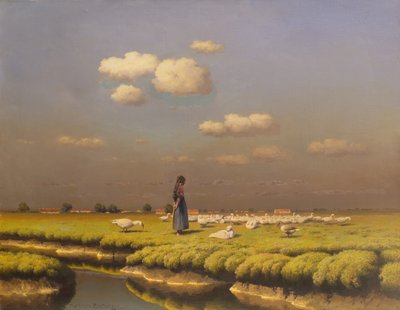 Landskap med gåsepike (olje på lerret) av Paul Wilhelm Keller Reutlingen