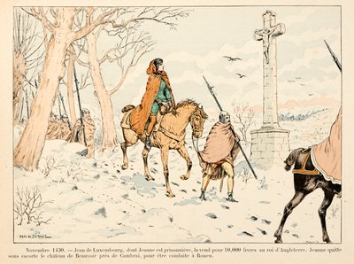 Illustrasjon hentet fra boken "" Joan of Arc "" av Theodore Cahu og illustrert av Paul De Semant (1855-1915): november 1430 selger Jean de Luxembourg Jeanne d