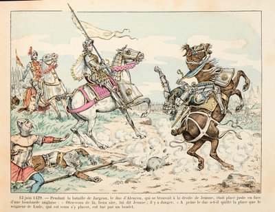 Illustrasjon hentet fra boken "" Joan of Arc "" av Theodore Cahu og illustrert av Paul De Semant (1855-1915): 12. juni 1429 The Lord of Lude dreper ved en ball under slaget ved Jargeau før Jeanne d