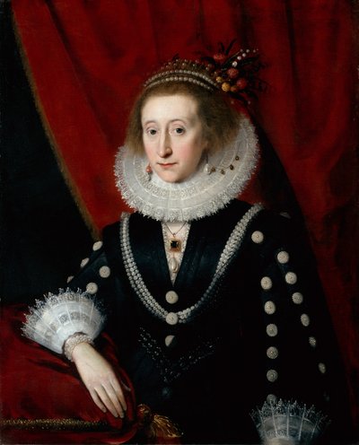 Portrett av en dame antatt å være Lucy Harington (olje på lerret) av Paul van (circle of) Somer