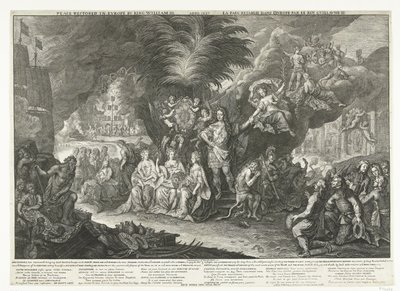 Allegori om kong William III som fredsbringer i Europa, 1697 Fred gjenopprettet i Europa av kong William III / Anno 1697 / La Paix retablie dans l
