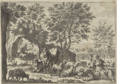 Hyrde og gjeterinne med en flokk av Paul van Somer (II)