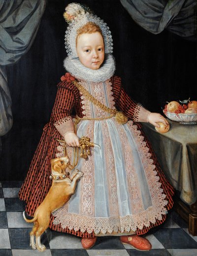 Portrett av et barn med en rangle av Paul van Somer