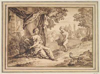 Kvinner sitter under søylen med Putto av Paul van Somer