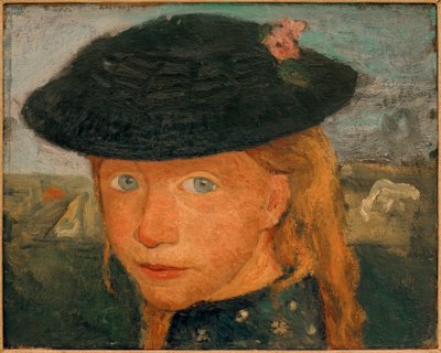 Hodet til en liten jente med stråhatt av Paula Modersohn Becker
