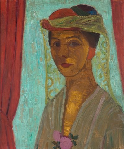 Selvportrett med hatt og slør. 1906-07 av Paula Modersohn Becker