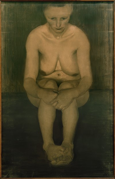 Sittende kvinnelig naken, frontal med føttene plassert oppå hverandre av Paula Modersohn Becker