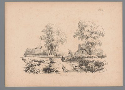 Landskap med to hus og to figurer på en vei Landscape Studies av Paulus Lauters (serietittel) Nouvelle suite de 40 études de paysages av P. Lauters (serietittel) av Paulus Lauters