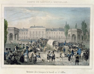 Porte de Louvain, Brussel: The Retreat of the Dutch Troops, 27. september 1830, gravert av Dewasme-Pletinckx av Paulus Lauters